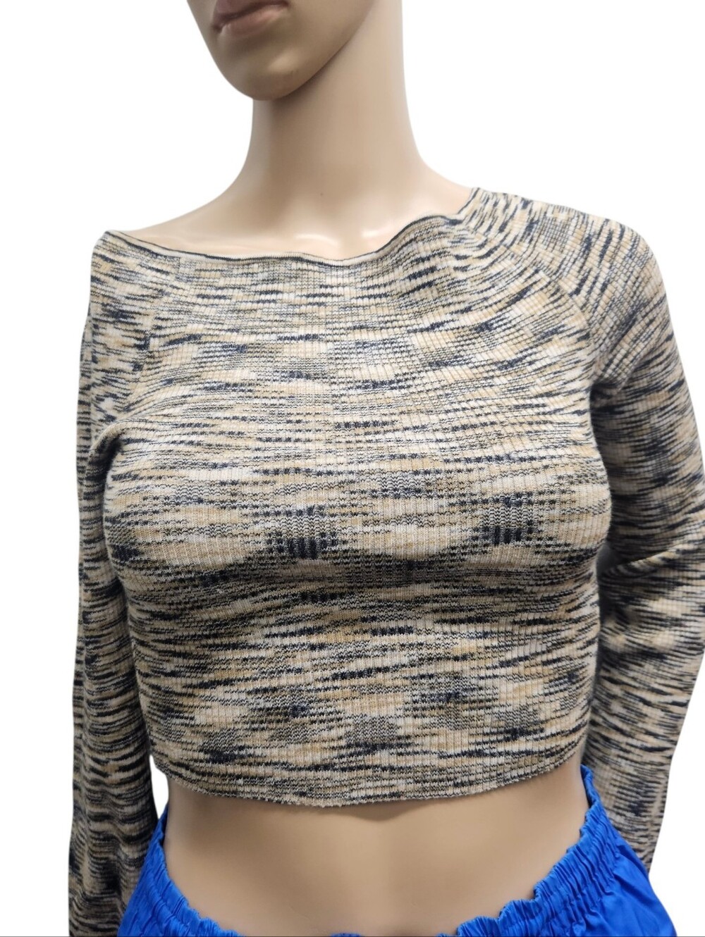 Free People Off The Shoulder ribbed knit long-sleeve crop top